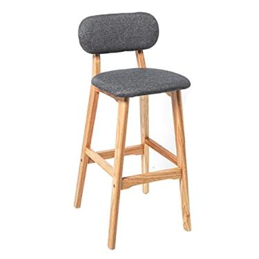 Imagem de Cadeiras de jantar banquetas de bar para contagem de cozinha de madeira maciça, bancos altos de tecido de algodão e linho, cadeiras de bar modernas para decoração de casa Tudo está bem