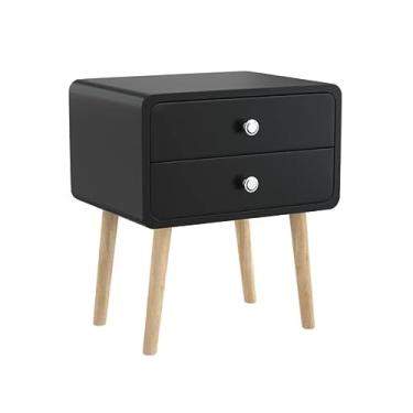 Imagem de KRONDO Mesa de cabeceira moderna, mesa de cabeceira redonda, gaveta de armazenamento, mesa de cabeceira, mesa lateral de sofá para espaços pequenos, móveis de quarto de sala de estar, 2 gavetas