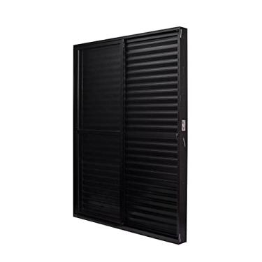 Imagem de Porta de Aluminio Balcão 210x160cm 3 Folhas Vidro Liso e Batente 12,2cm Cristal Ultra Ramassol Preto