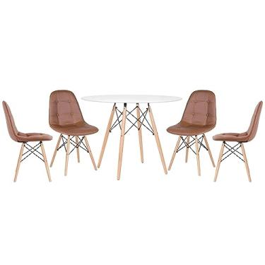 Imagem de Loft7, Mesa redonda Eames 100 cm + 4 cadeiras estofadas Eiffel Botonê