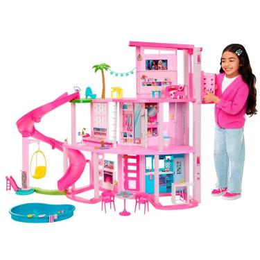 Casa da Barbie de 3 andares com guarda-sol pop-up, multicolorida