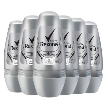 Imagem de Kit Desodorante Roll On Rexona Men Sem Perfume 50ml - 6 Unidades