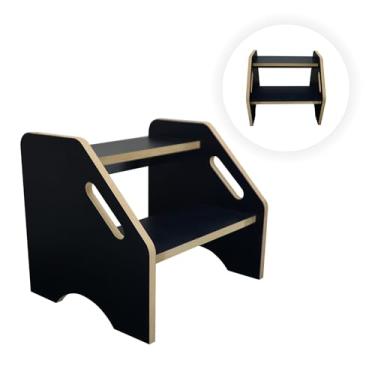 Imagem de Escada Escadinha 2(dois) Degraus Maca Estetica Multiuso Banqueta Banco Mdf (Preto)