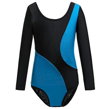 Imagem de SEAUR Collant de ginástica para meninas, roupa de dança, roupa de bicicleta, roupa de ginástica, roupa de ginástica, B Manga Comprida/Azul, 6