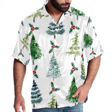 Imagem de Camisa de praia masculina casual de manga curta com botão vermelha Christmas Element, P, Multicolorido 5, G