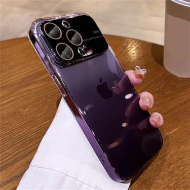 Imagem de Capa de telefone transparente com janela de lente de vidro cor gradiente para iPhone 14 Pro Max 12 13 Pro Max Protetor de câmera capa rígida para PC, roxa, para iPhone 14Pro Max