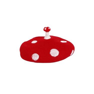 Imagem de IEUDNS Chapéu de cogumelo, bonés de cogumelo para adolescentes para crianças, crianças, dia das bruxas, adereços fotográficos quentes, boina de feltro, Cabeça 49 a 54cm