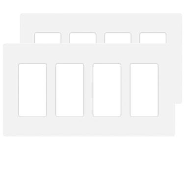 Imagem de Placa de parede Decora sem parafuso de 4 entradas para interruptor de tomada placa frontal elétrica para interruptor de luz, interruptor inteligente, receptáculo, reguladores de luz, tomada USB, GFCI, placa de cobertura segura para crianças, branco (pacote com 2)