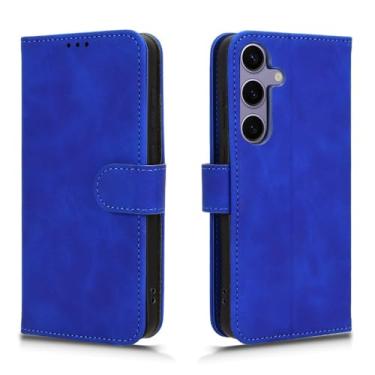 Imagem de Estojo tipo carteira para telefone Compatível com capa para Samsung Galaxy S24 com suporte para cartão, capa tipo carteira de couro PU com alça de pulso e capa protetora à prova de choque (Size : Blu