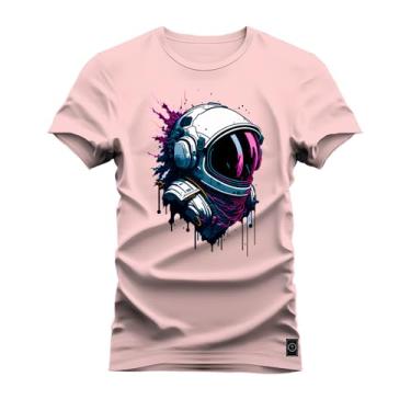 Imagem de Camiseta Plus Size Premium Algodão Estampada Caps Astronauta Rosa G5