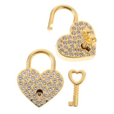 Imagem de DOITOOL 10 Pcs strass fechadura em forma de coração cadeado de amor cadeado em forma de coração de strass pequenas fechaduras cadeado com chave mala pequeno cadeado bloqueio diário Liga
