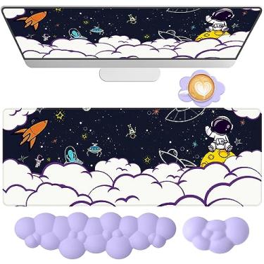 Imagem de Conjunto de mouse pad de teclado, mouse pad grande para jogos + descanso de pulso para teclado + suporte de pulso + porta-copos para alívio da dor de digitação fácil, tapete de mesa para escritório em