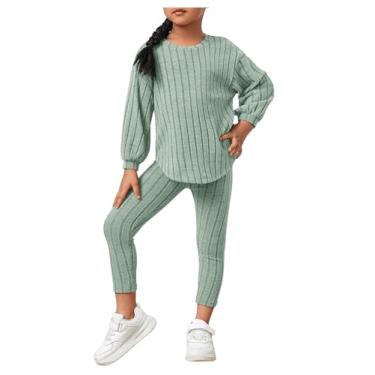 Imagem de Floerns Conjunto de 2 peças para meninas, camiseta de malha canelada de manga comprida e calça legging, Verde menta, 5 Anos