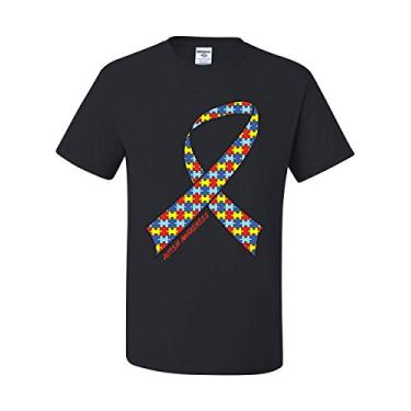 Imagem de Camiseta com fita de conscientização do autismo Support Care Love ASD Asperger, Preto, 5G