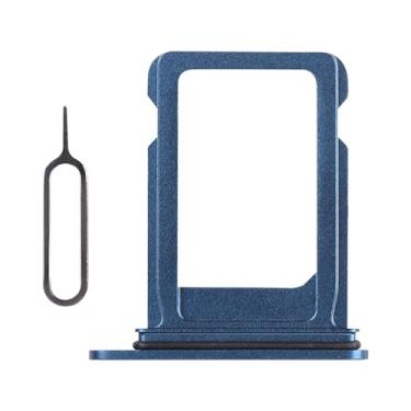 Imagem de Risidamoy Suporte de bandeja de cartão SIM azul para iPhone 13 de substituição versão SIM único para iPhone13 Slot para cartão com anel de borracha à prova d'água Kit de reparo de ferramenta de reparo