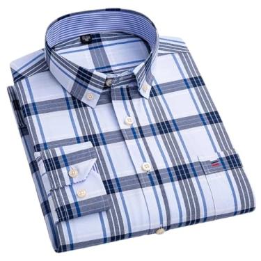 Imagem de Camisa masculina xadrez casual de algodão manga comprida ajuste regular fácil de cuidar, não passar a ferro, outono, primavera, roupas masculinas, H-h-531, 3G