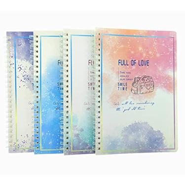 Imagem de Pacote com 4 cadernos espirais, caderno de esboço pautado com fio planejador de notas, tamanho A5 (8,2 x 5,7 cm) e 60 folhas