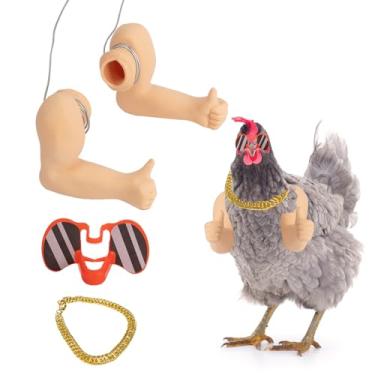 Imagem de Extguds Braços de galinha com polegar para colocar galinhas, um brinquedo engraçado com braço de galinha com espiões e colar, um conjunto de fantasias de brincadeira de animais de estimação