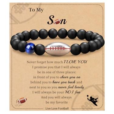 Imagem de Futebol Beisebol Basquete Presentes de Futebol Masculino Pulseiras com Contas Natural Olho de Tigre Pulseira Masculina Aniversário Presentes de Formatura para Filho Neto Bônus Filho Namorado Irmão,