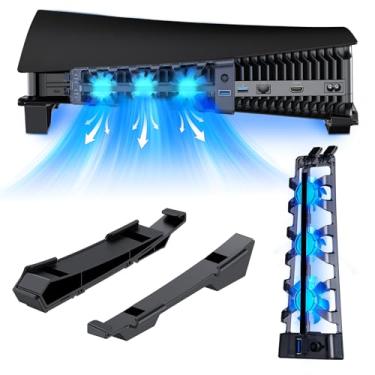 Imagem de NexiGo Suporte horizontal PS5 com ventilador de resfriamento silencioso aprimorado e velocidade ajustável, [baixo ruído], [ligar e desligar automático], com porta USB 3.0, luz LED embutida, para