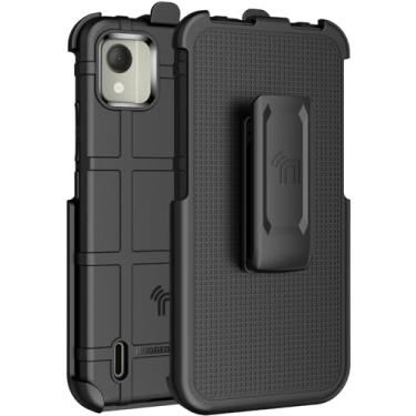 Imagem de Capa com clipe para celular Nokia C110, capa protetora robusta armadura tática Nakedcellphone Special Ops e [catraca rotativa] coldre de quadril para cinto [textura de aderência fosca] - preta