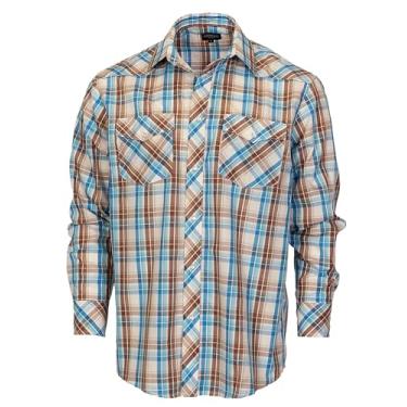 Imagem de Gioberti Camisa masculina xadrez de manga comprida com pérola de encaixe, 995w - Azul/Cáqui/Branco, 4G