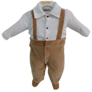 Imagem de Macacão Luxo Bebê Menino Finta Suspensório Zafielo Ref 525  - Marrom - RN ( 0 - 3 MESES )-Masculino