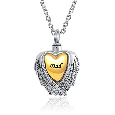 Imagem de LuxglitterLin Colar de cremação com asa de anjo para cinzas, ouro rosa, pingente de urna de coração, suporte de cinzas, joia memorial, Metal, Cristal sintético