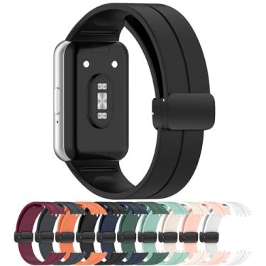 Imagem de Disscool Pulseiras de substituição compatíveis com Samsung Galaxy Fit 3, pulseira de silicone macio ajustável com acessórios de relógio de liberação rápida (preta/fivela magnética)