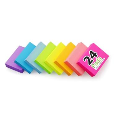 Imagem de 24 blocos de notas adesivas de 3,8 x 5 cm de cores brilhantes autocolantes, total de 1800 folhas