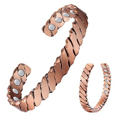 Imagem de Feraco Pulseiras de cobre masculinas, pulseira magnética de cobre puro 12x de força para homens com ímãs de neodímio, pulseira ajustável com caixa de presente, One Size, Metal, Sem Pedra Preciosa