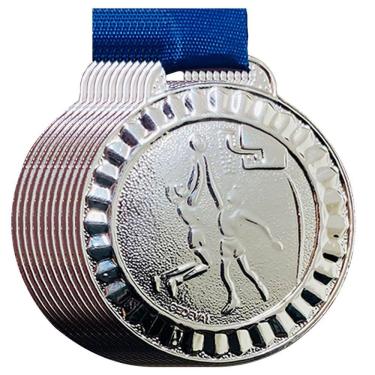 Imagem de Kit 10 Medalhas 4,5cm Basquete Basquetebol Premiação Torneio prata