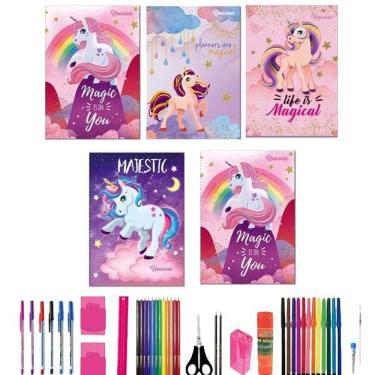 Imagem de Kit 10 caderno unicórnio grande a4 brochurão 40 materiais