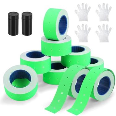 Imagem de Lineba MX5500 Kit de adesivos de etiqueta de arma de preço, 10 rolos de adesivos de etiqueta e 2 rolos de tinta de refil de 2 peças, 5000 etiquetas de pistola de preço verde e rolos de tinta extra