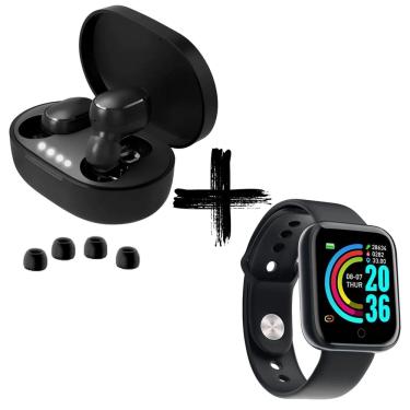 Imagem de KIT Smartwatch D20 com Notificações E Fones de Ouvido Sem Fio Bluetooth 5.0