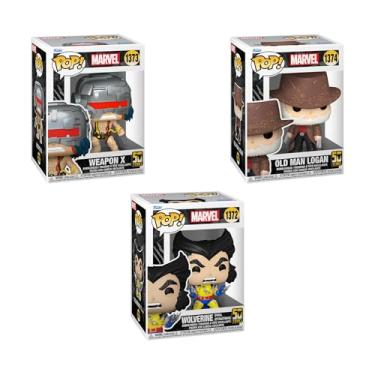 Imagem de Funko Pop! Marvel 50th Anniversary Wolverine Bundle (pacote com 3): Wolverine (Fatal Attractions) #1372, Weapon X #1373, e Old Man Logan #1374 bonecos de vinil colecionáveis