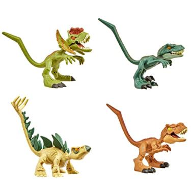 Imagem de Jurassic World Bendy Biters Mini Figure 4-Pack - Stegosaurus, Velociraptor, Tyrannosaurus Rex & Dilophosaurus