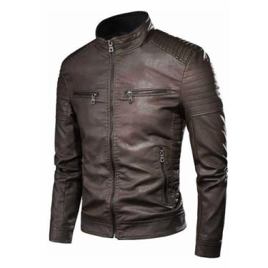 Imagem de Jaqueta de couro  Masculina Forrada Motoqueiro Inverno - P (marrom) - 