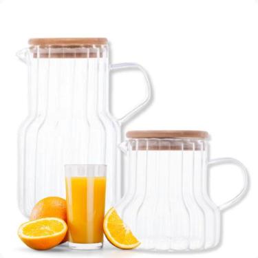 Imagem de Jarra de Vidro Classic 1Lt.e 500ml 2un com Tampa Madeira - Lyor