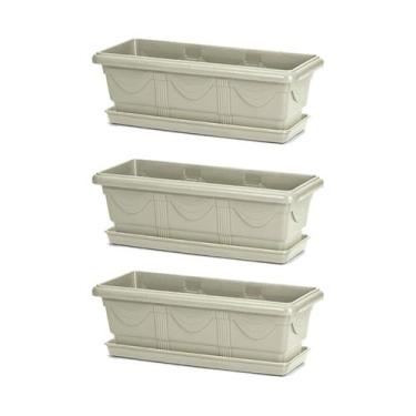 Imagem de 3 Vaso Jardineira Floreira Horta Romana Mármore 50cm + Prato - Nutripl