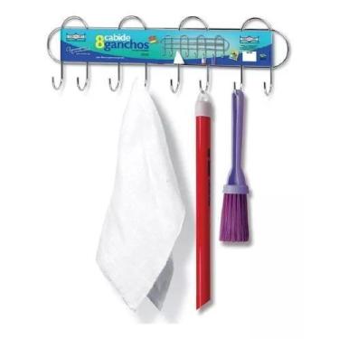 Imagem de Cabide De Parede Pendurar Niquelart 8 Ganchos Aço Cromado