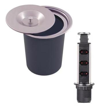 Imagem de Lixeira De Embutir 8 Lts + Torre De Tomada inox Escovado Kzi - Kazalin