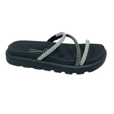 Imagem de Sandália Rasteirinha Tratorada Slide Strass Vizzano 6459.118, Cristal,