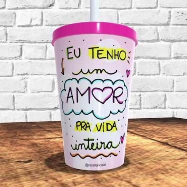 Imagem de Copo com canudo holográfico 550ml dia dos namorados ref0235 - casa fé
