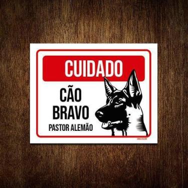 Imagem de Kit 5 Placas Cuidado Cão Cachorro Bravo Pastor Alemão - Sinalico.Com