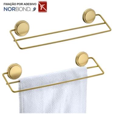 Imagem de Kit 2 Suporte Porta Toalha Toalheiro Duplo 45cm Adesivo Dupla Face Ban
