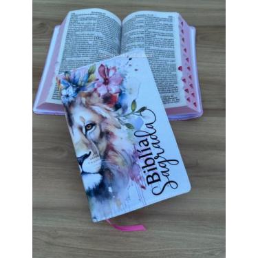 Imagem de Bíblia ARC Leão Safira floral - com harpa e corinhos índice digital