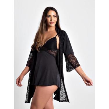 Imagem de Kit desejo camisola sexy e robe luxo - Roupa de dormir