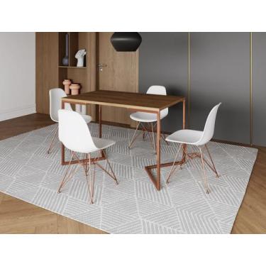 Imagem de Mesa Industrial Base Ferro Cobre em  V  Tampo 137x90 Amendoa 4 Cadeira