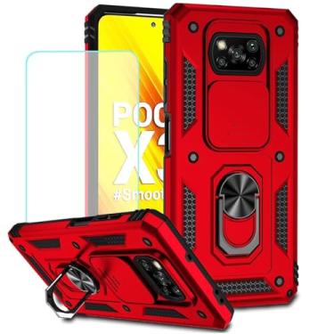 Imagem de Vokuha Capa para Poco X3 NFC/Poco X3 Pro/Poco X3, Capa M2007J20CG com protetor de tela de vidro temperado e capa de câmera deslizante, capa magnética com suporte de anel giratório de 360° para Xiaomi